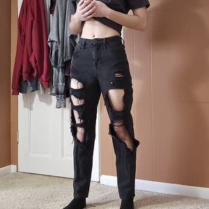 Black Distressed Ultra High-Rise Hollister Mom Jeans